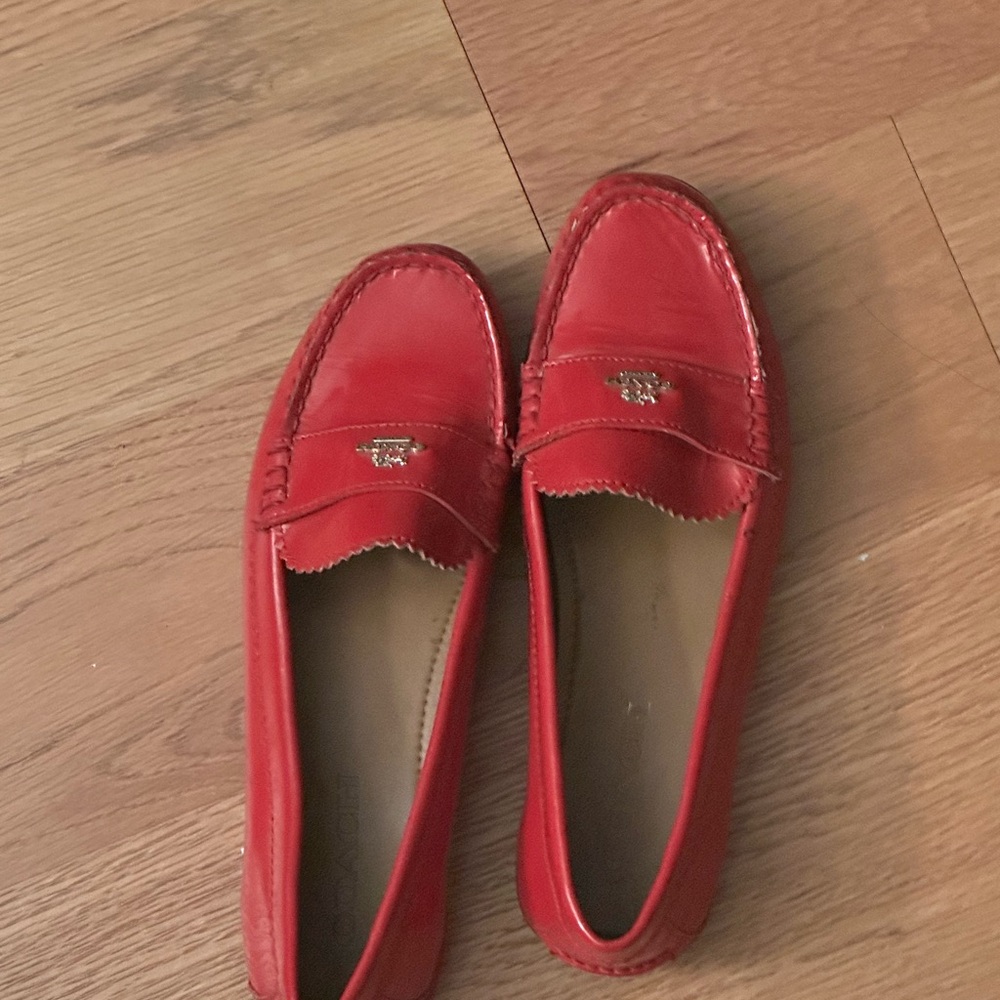 Red Leather Penny Loafers for Women like NEW